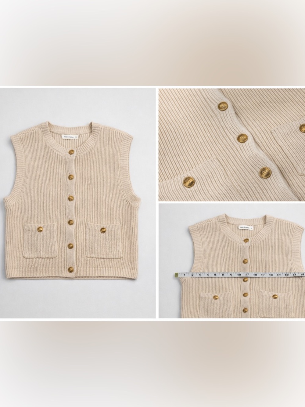 NWOT Moon & Madison Cream Sweater Vest Medium | Gold Button Knit Vest - Picture 8 of 8
